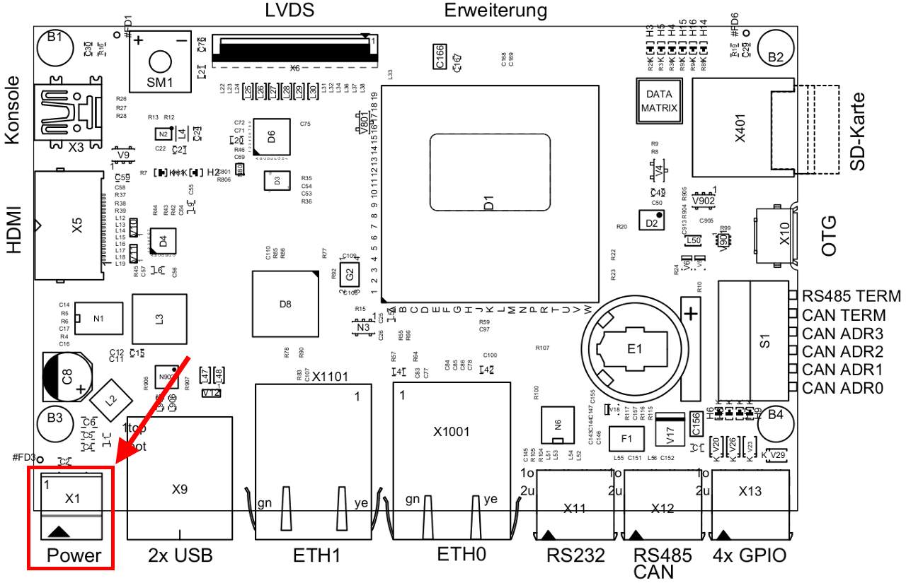 BL i.MX8MM Power Connector Location